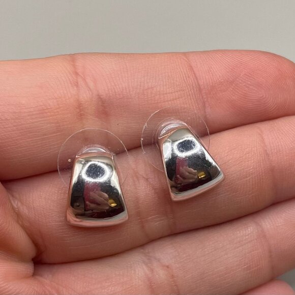 Vintage Silver Tone Small Hoop Dangle Drop Stud Earrings - Picture 1 of 3